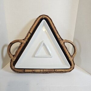 Platter Divided Handled Rattan Serving Combo Tray Vintage Serving Decor MCM